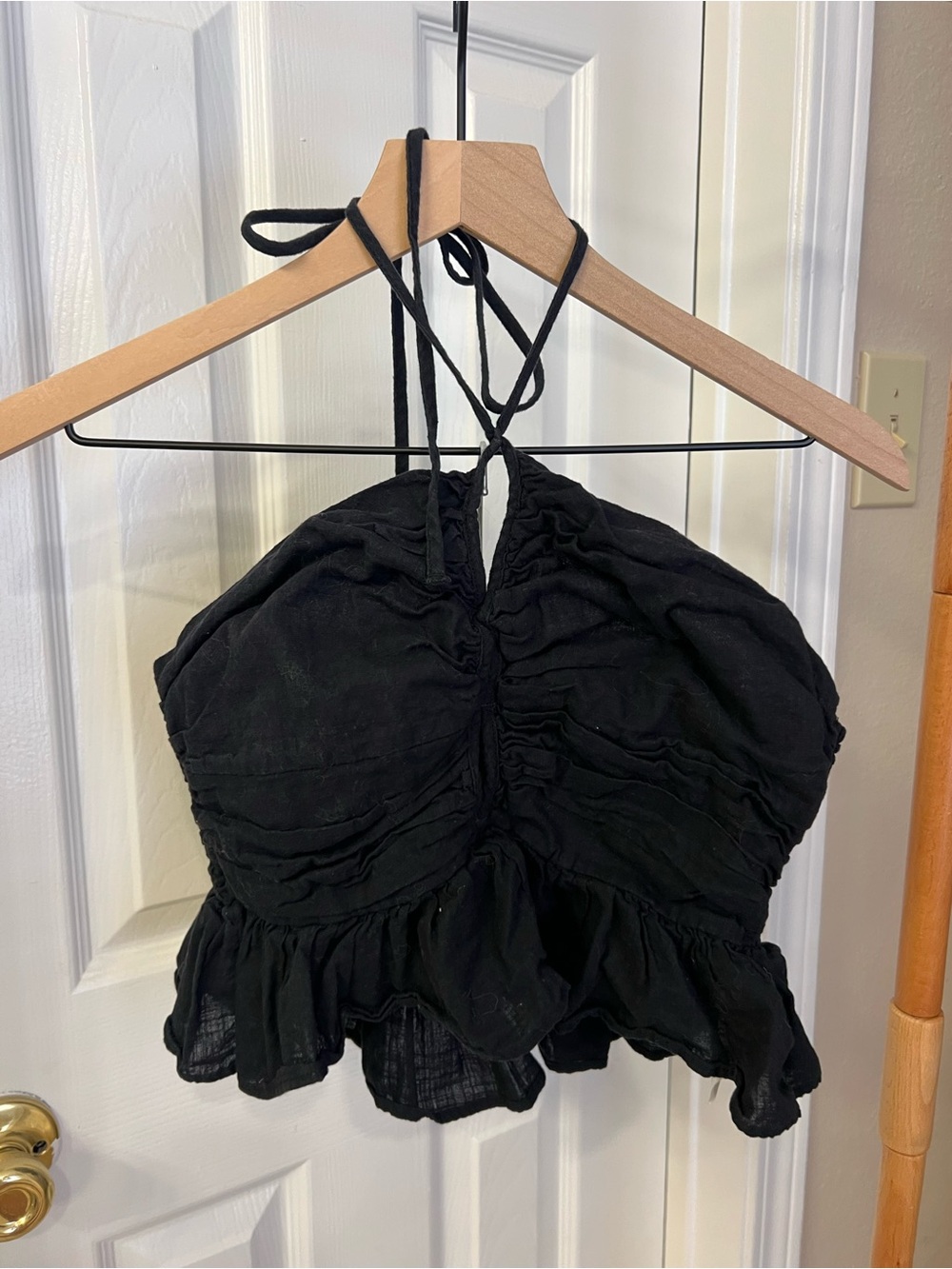 Free People Black Halter Ruffle Crop Top
